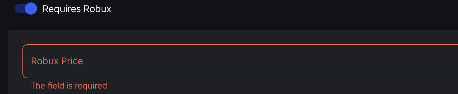 Requires Robux and Robux Price fields